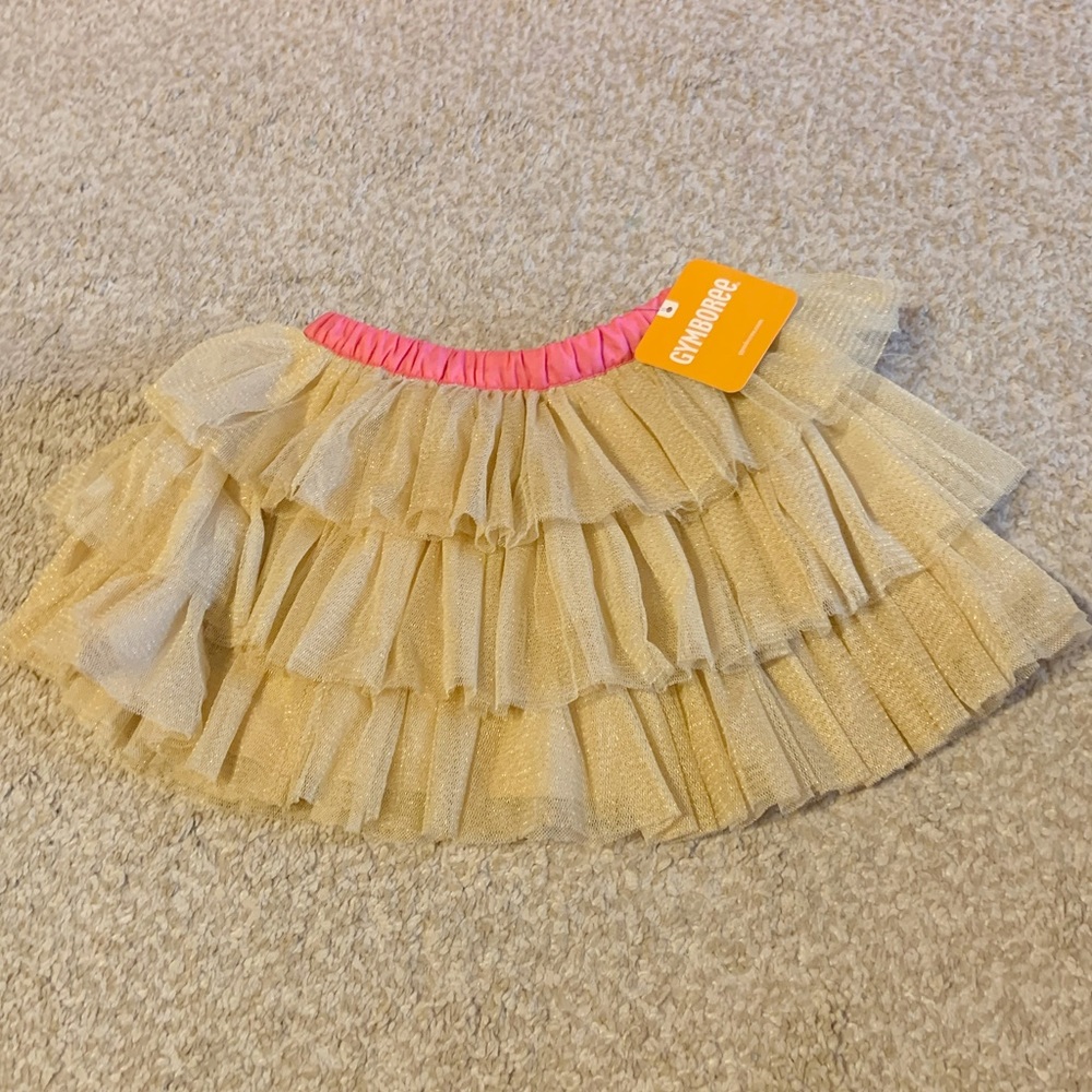 Gymboree Toddler Girls Layered Tulle Skirt 2T Beige and Pink with Gold Shimmer